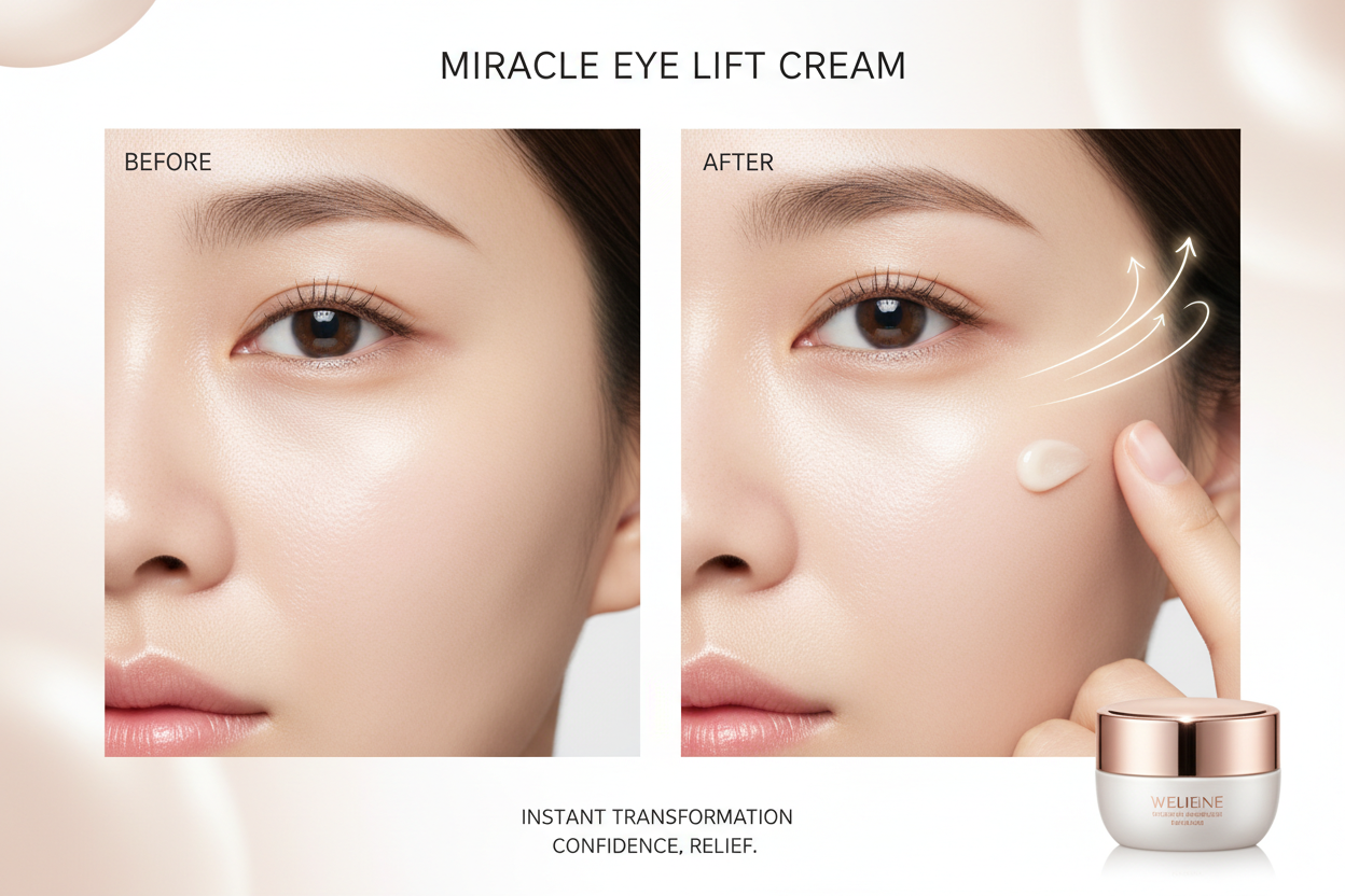 “Goodbye Surgery, Hello Instant Results!”
“I used to be stressed about sagging under my eyes and stubborn fat pockets—nothing worked. But this Korean eye cream works instantly! Just a tiny dot smooths, firms, and lifts my under-eyes. It feels soft, moist, and pulls the skin gently. Even my sister saw immediate results! No pain, no time, just amazing results.”